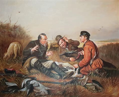 Картина на привале охотники